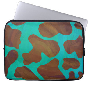 Capa Para Notebook Impressão de Vaca Marrom e Turquesa