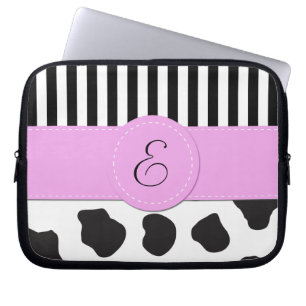 Capa Para Notebook Impressão de Vaca, Stripes, Preto e Branco, Monogr