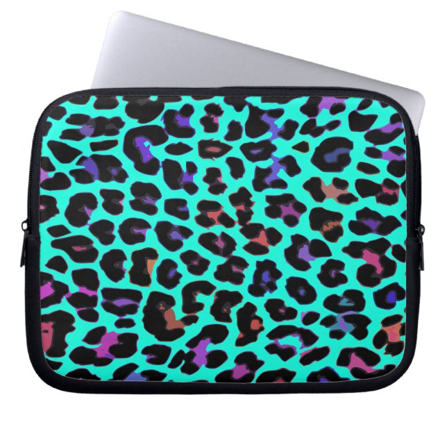 Capa Para Notebook Impressão do leopardo do pop de turquesa (Frente)