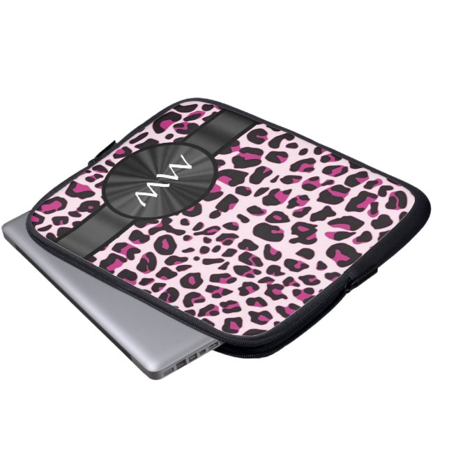 Capa Para Notebook Impressão e monograma rosa-leopardo (Frente Inferior)
