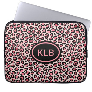 Capa Para Notebook Impressão em animais-leopardo preto-rosa monograma