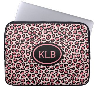 Capa Para Notebook Impressão em animais-leopardo preto-rosa monograma