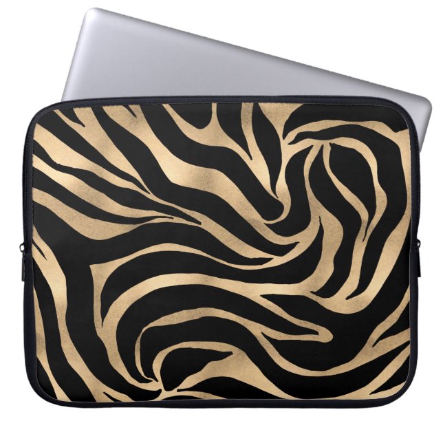 Capa Para Notebook Impressão em Black Zebra Dourada Metálica Elegante (Frente)