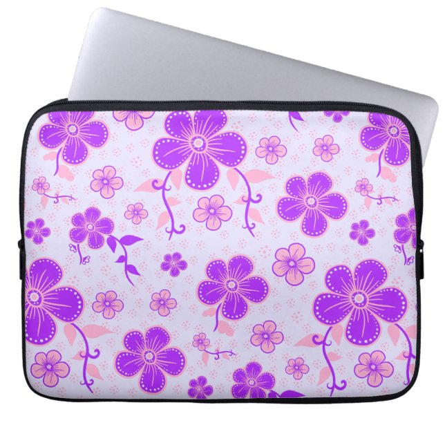 Capa Para Notebook Impressão Floral bonito Roxo e Rosa na Lavanda (Frente)