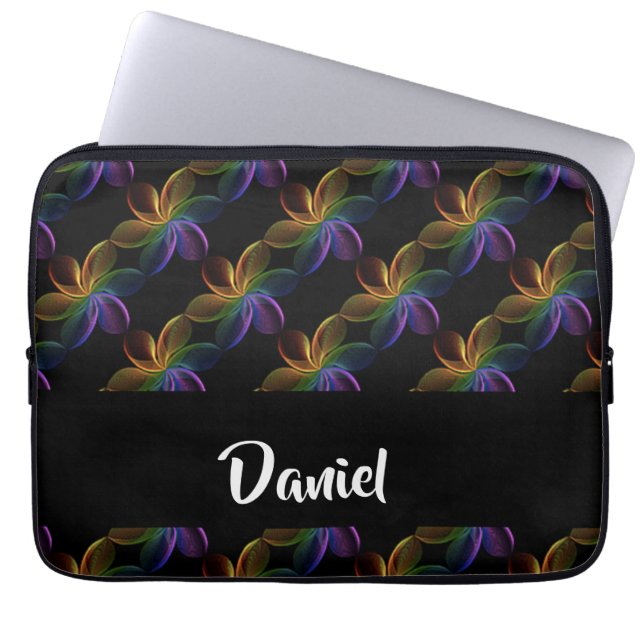 Capa Para Notebook Impressão floral colorido a preto (Frente)