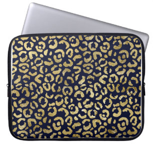 Capa Para Notebook Impressão Leopard do Marinho Dourado Luxurista Na