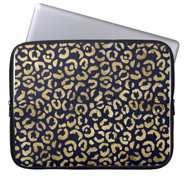 Capa Para Notebook Impressão Leopard do Marinho Dourado Luxurista Na  (Frente)