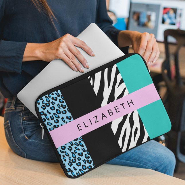 Capa Para Notebook Impressão Leopardo, Impressão Zebra, Azul, Seu Nom (Criador carregado)