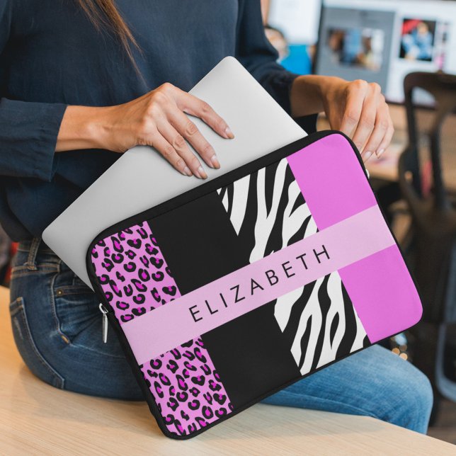 Capa Para Notebook Impressão Leopardo, Impressão Zebra, Rosa, Seu Nom (Criador carregado)