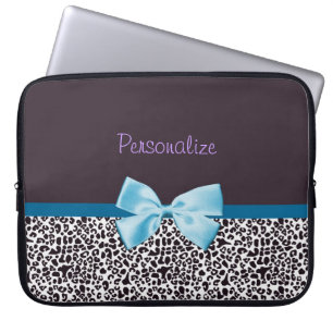 Capa Para Notebook Impressão na moda do leopardo e fita azul com nom