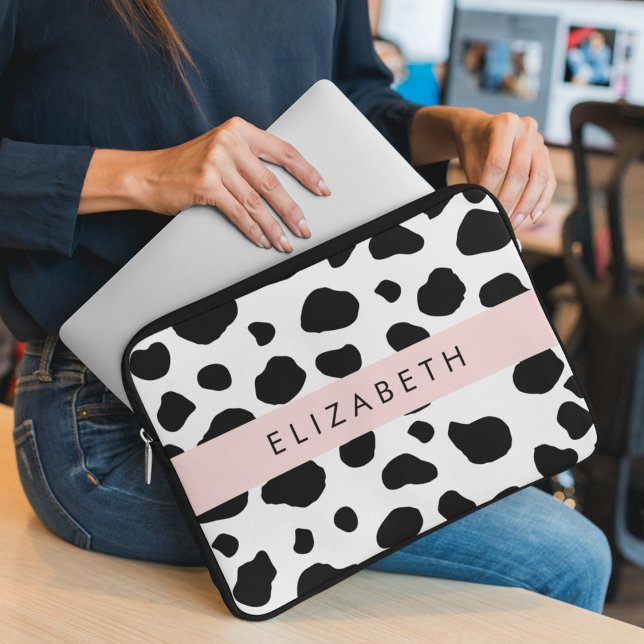 Capa Para Notebook Impressão, Pontos De Vaca, Preto E Branco, Seu Nom (Criador carregado)