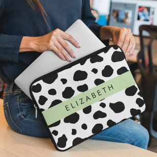 Capa Para Notebook Impressão, Pontos De Vaca, Preto E Branco, Seu Nom