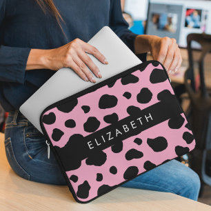 Capa Para Notebook Impressão, Pontos De Vaca, Vaca Rosa, Seu Nome