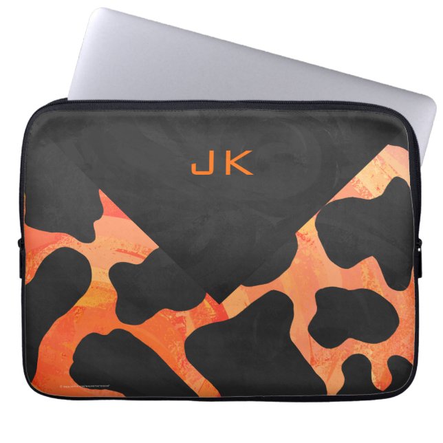 Capa Para Notebook Impressão preto-e-laranja de vaca monograma (Frente)