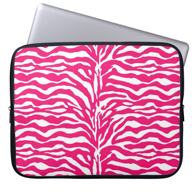 Capa Para Notebook Impressão Selvagem de Animais, Zebra, Rosa e Branc (Frente)