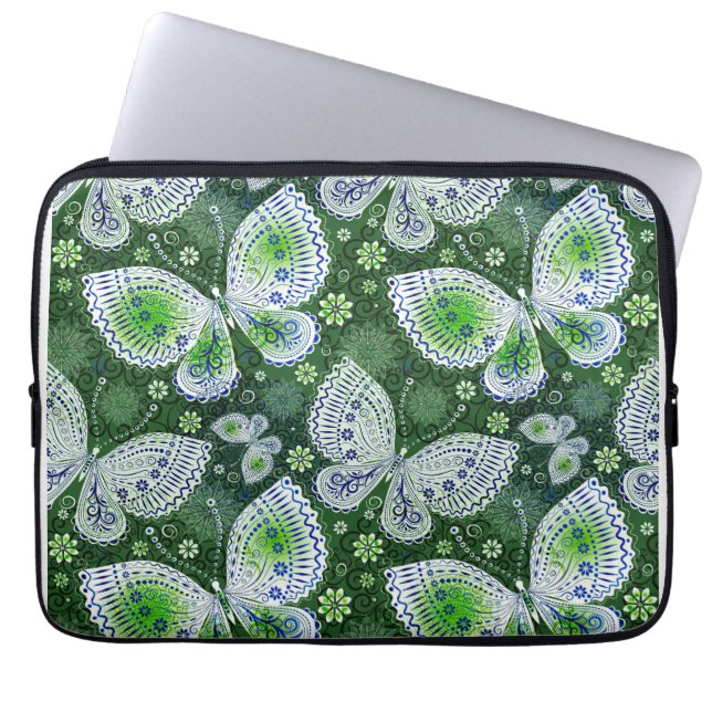 Capa Para Notebook Impressão Verde de Borboleta de Paisley (Frente)