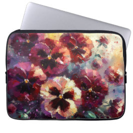 Capa Para Notebook Impressionista Maroon Pansies Floral Pintura