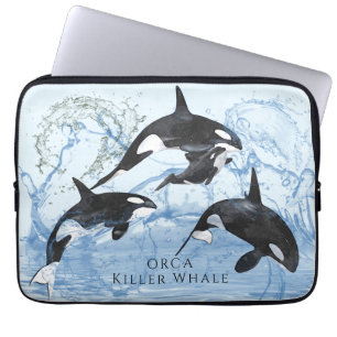 Capa Para Notebook Incrível "Black and White Watercolor Orcas"