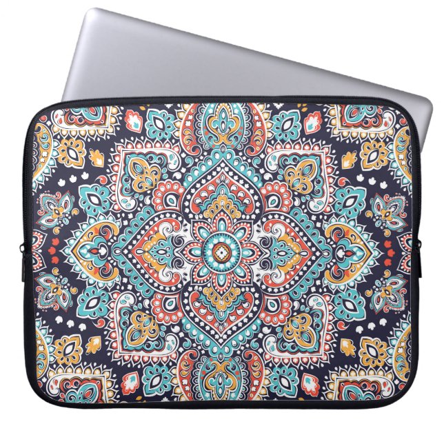 Capa Para Notebook Indian Paisley: Padrão Étnico de Mandala (Frente)