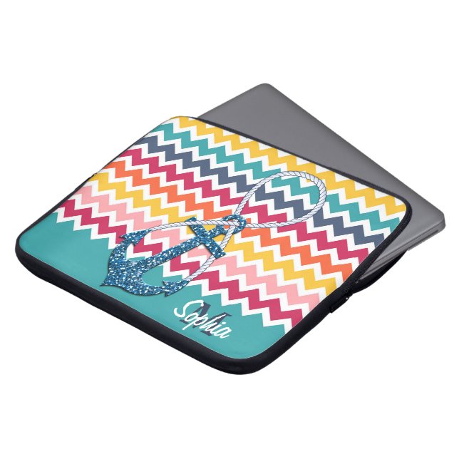 Capa Para Notebook Infinidade náutica da âncora náutica de falso bril (Frente Topo)