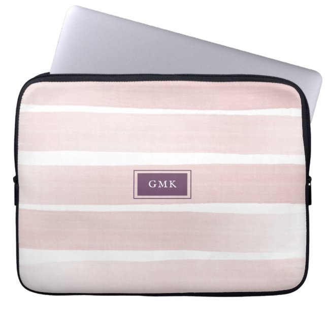 Capa Para Notebook Iniciais de Monograma com Stripe Rosa Pintado com  (Frente)