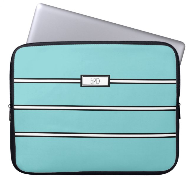 Capa Para Notebook Iniciais Monogramadas Modernas em Verde Azul e Bra (Frente)