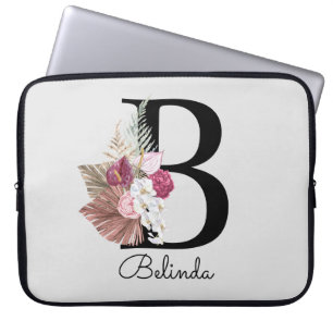 Capa Para Notebook Inicial B Moderno Rosa Boho Floral Feminino