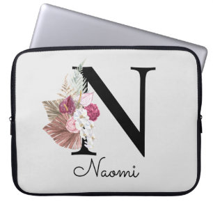 Capa Para Notebook Inicial Floral Rosa Boho Menina Monogramada N