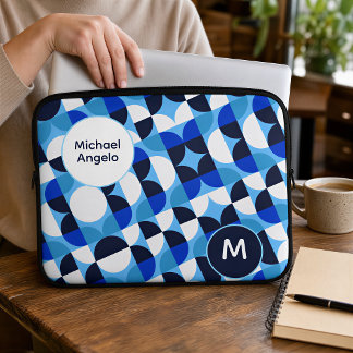 Capa Para Notebook Inicial Monograma Personalizada Geométrica Azul