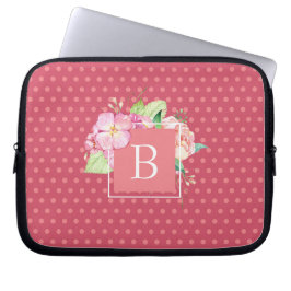 Capa Para Notebook Inicial Monogramada com Pontos Rosa e Floral Coral