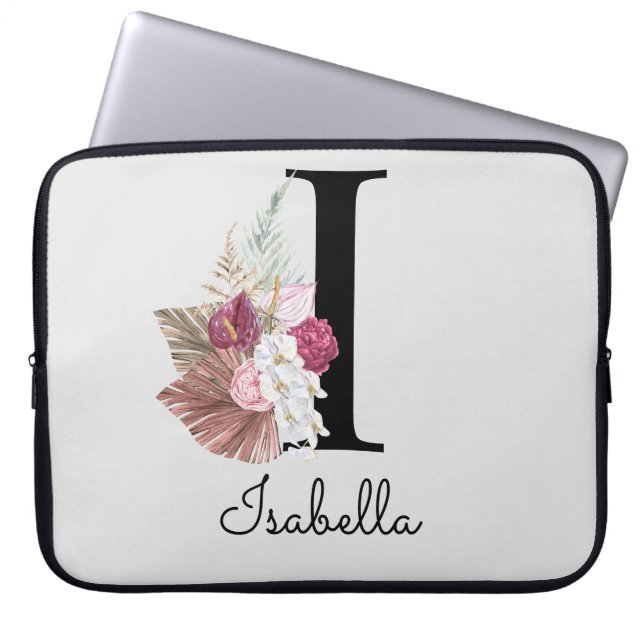 Capa Para Notebook Inicial Monogramada I Floral Boho Rosa (Frente)