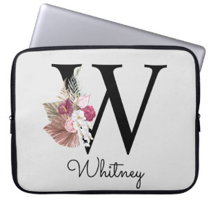 Capa Para Notebook Inicial Monogramada W Rosa Boho Floral Feminino