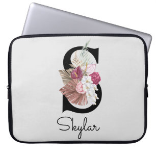 Capa Para Notebook Inicial S Monogramada Rosa Floral Boho