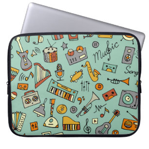 Capa Para Notebook Instrumentos musicais, padrão de esboço vintage.
