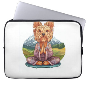 Capa Para Notebook Ioga Yorkie - Cão Divertido Meditando