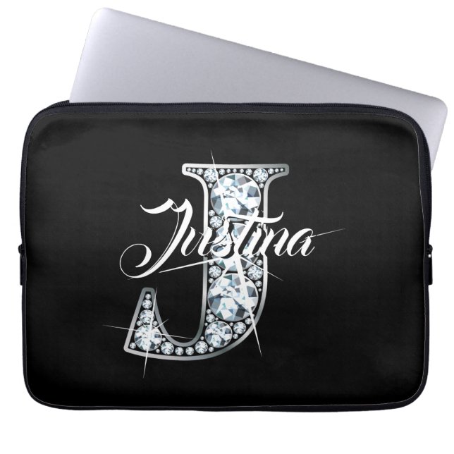 Capa Para Notebook J Faux Diamond Bling Monograma (Frente)