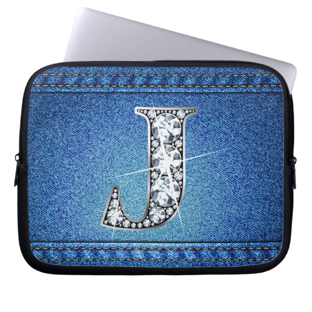 Capa Para Notebook J Faux "Diamond" Denim Stitting Eletrônicos Bag (Frente)