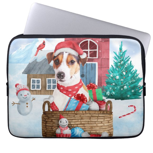 Capa Para Notebook Jack Russell Cachorro Na Casa De Cachorro De Neve (Frente)