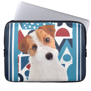 Capa Para Notebook Jack Russell Terrier Dog Blue e Red Geométrico
