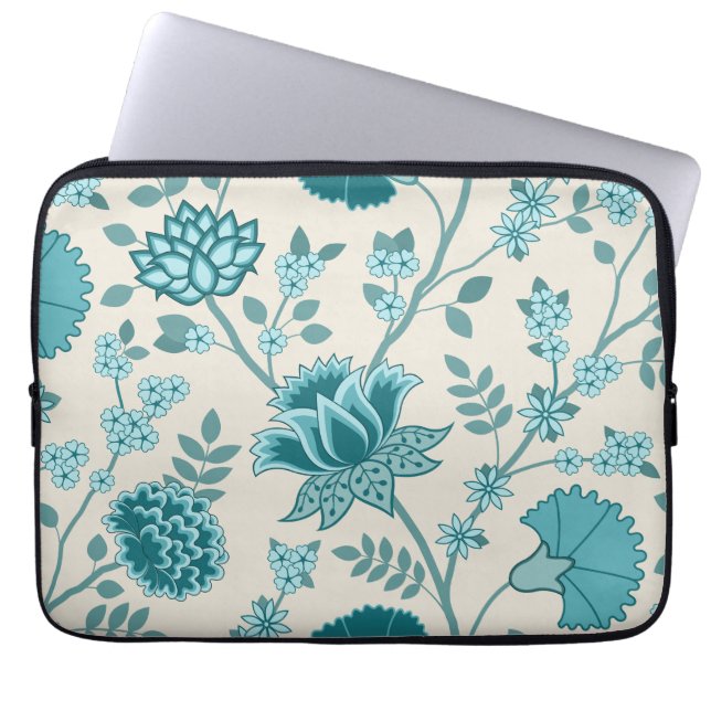 Capa Para Notebook Jacobean Floral Lg Patterna Teals em Creme (Frente)