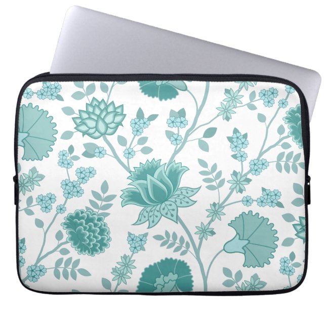 Capa Para Notebook Jacobean Floral Lg Patterno Teals em Branco (Frente)
