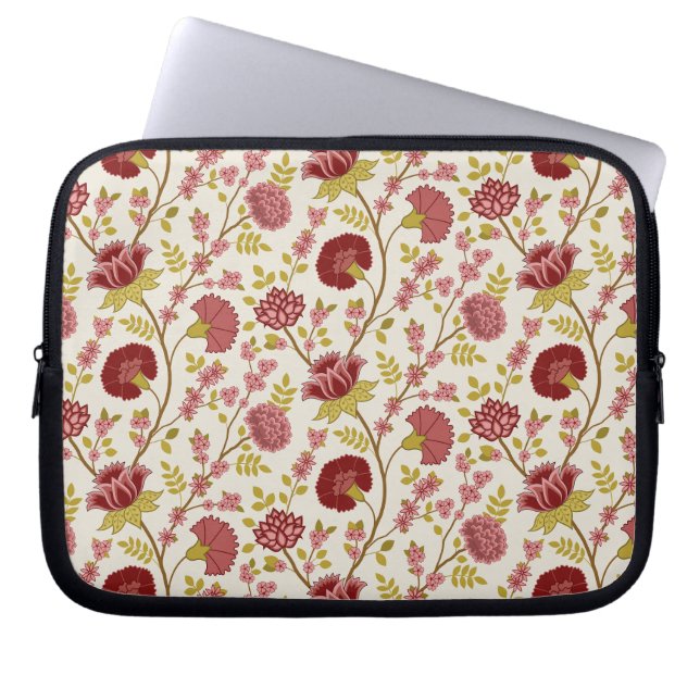 Capa Para Notebook Jacobean Floral Reds Pinks Dourado Cream (Frente)