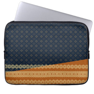 Capa Para Notebook Japanese Tortoise and Diamond Pattern Gold Navy