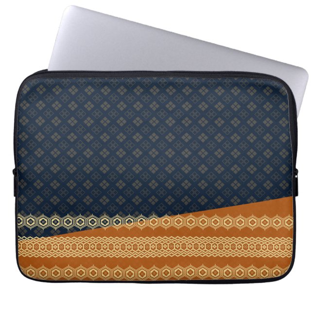 Capa Para Notebook Japanese Tortoise and Diamond Pattern Gold Navy (Frente)