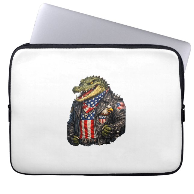 Capa Para Notebook Jaqueta de Couro de Motoqueiro Jacaré Patriótico F (Frente)