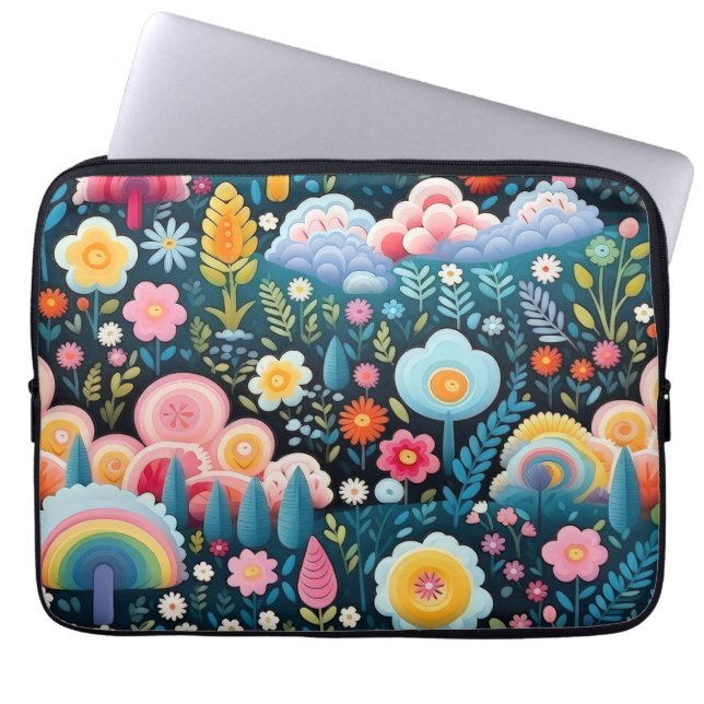 Capa Para Notebook Jardim Caprichoso de Arco-íris Padrão de Fantasia  (Frente)