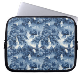 Capa Para Notebook Jardim d'água japonês em porcelana branca azul