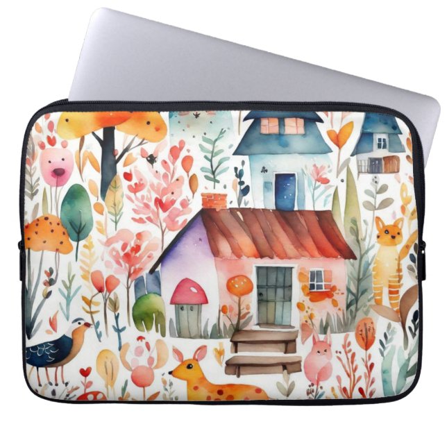 Capa Para Notebook Jardim de algodão, animais de campo floral (Frente)