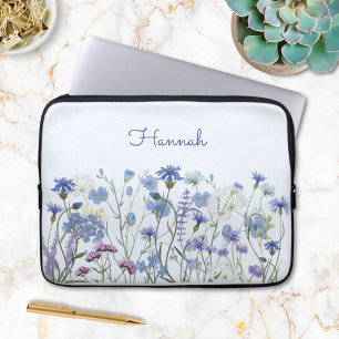 Capa Para Notebook Jardim de Flores Selvagens, Cor Azul, Monograma