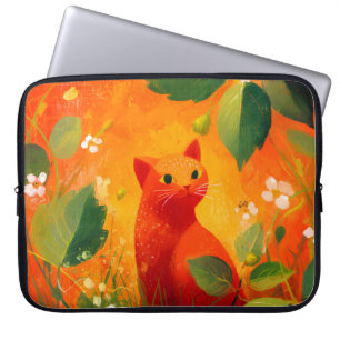 Capa Para Notebook Jardim de Flores Silvestres de Gato Vermelho Capri